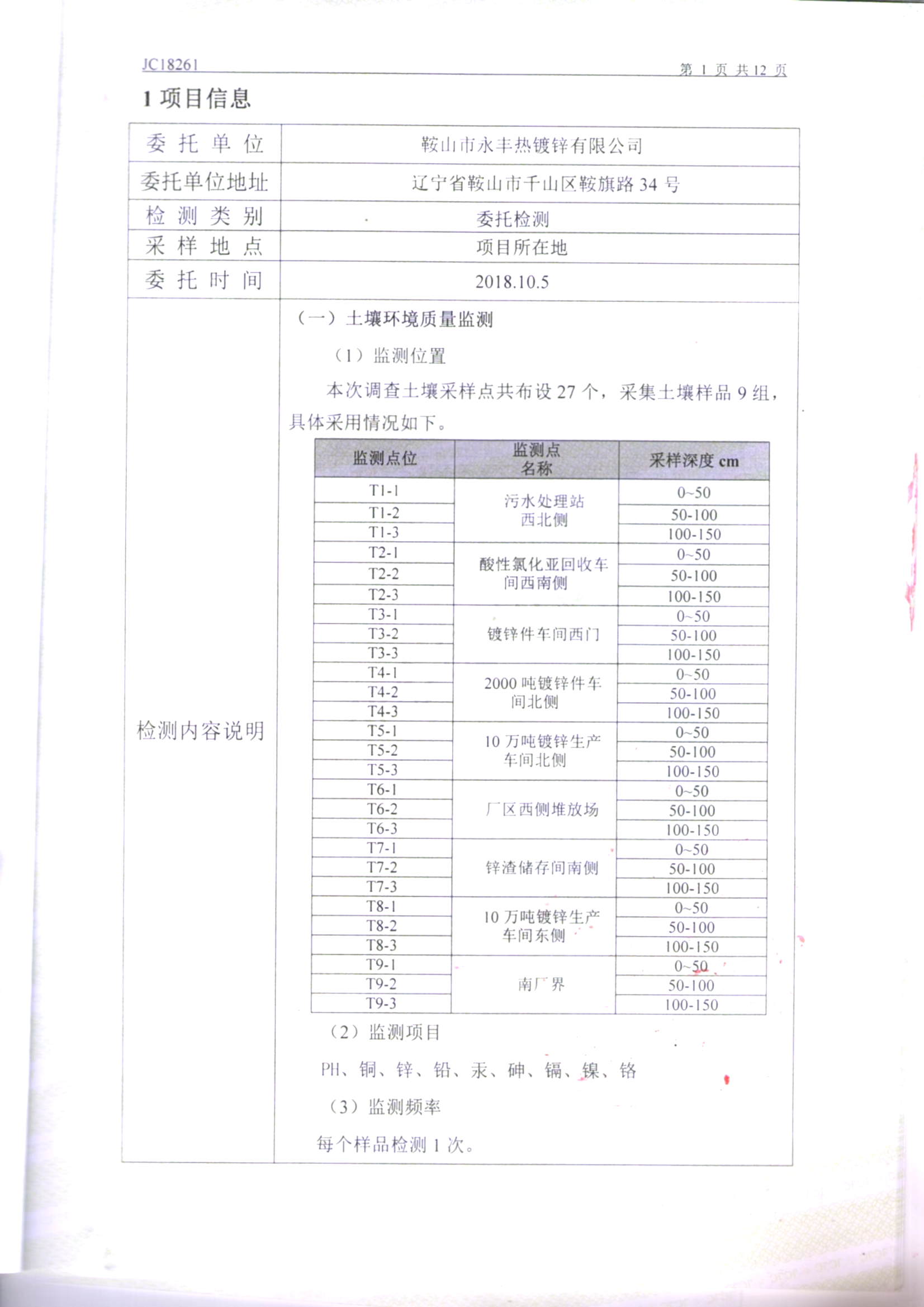 鞍山太阳成集团tyc122cc土壤检测报告